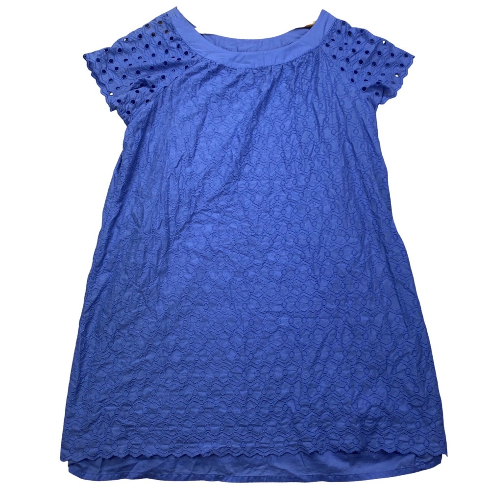 Old Navy Eyelet Shift Dress Womens XL Blue Short Sleeve Scalloped 809596-01